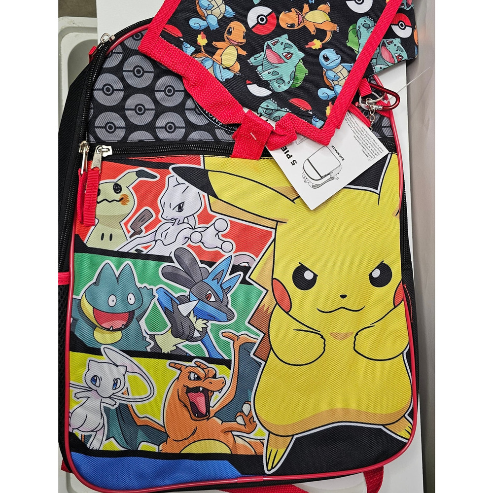 Pokemon 5 pc Backpack Set Tossed Charecter Design NWT - Picture 5 of 7